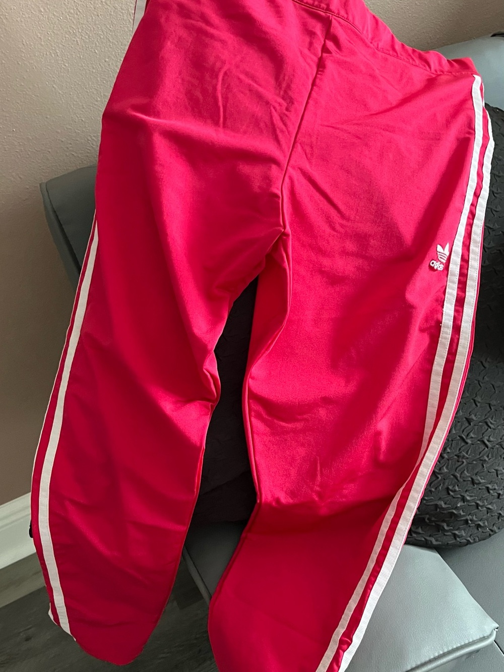 Adidas Red Track Pants with White Triple Stripes